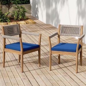 Lyngins 2-Pack Acacia Wood Patio Accent Chair, Teak-Look Finish Outdoor Dining Chair, Beige Rope + 2" Cushion, All-Weather Patio Furniture for Garden - 1 of 4