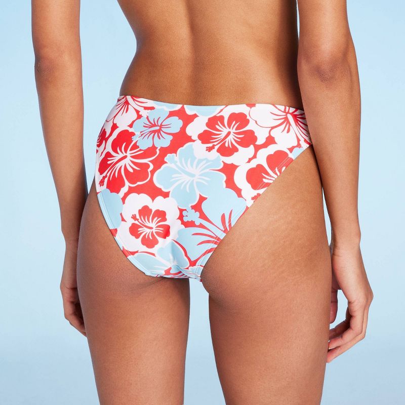 Women's Hibiscus Print Low-Rise High Leg Cheeky Bikini Bottom - Wild Fable™ Red/White/Blue, 3 of 7