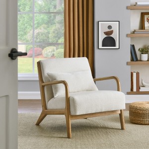 Sapphtopaz Modern Accent Chair with Lumbar Pillow Chenille Upholstered Lounge Chair with Armrest Wood Accent Chairs for Living Room, Bedroom - 1 of 4
