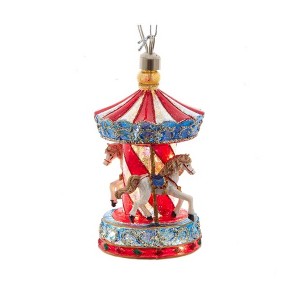 Kurt Adler Pre-lit Hanging Glass Ornament, Warm White LED's, USB-Powered Carousel - 1 of 4