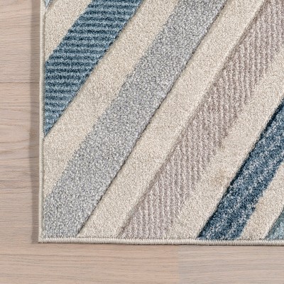 Blue Chevron Pattern Stain-Resistant Runner Rug