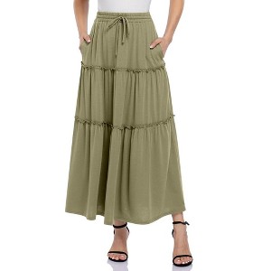 Womens High Waisted Long Skirts A Line Boho Ruffle Flowy Tiered Pleated Maxi Skirt with Pockets - 1 of 4