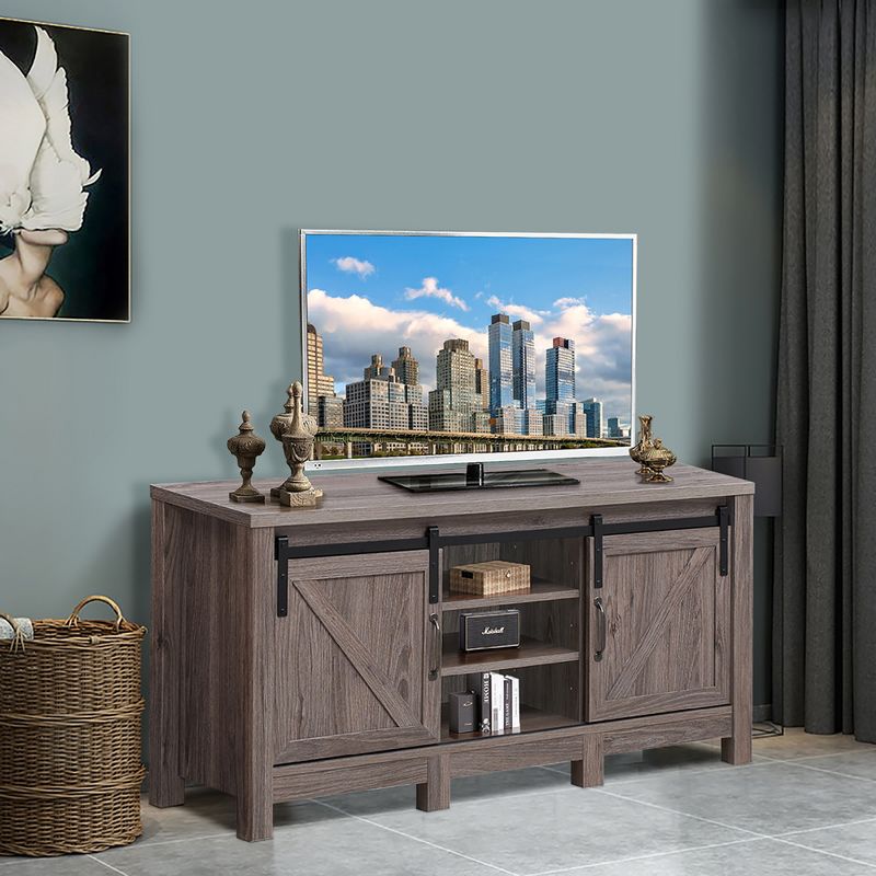 Costway TV Stand Sliding Barn Door Entertainment Center for TV's up to 55'' with Storage, 3 of 11