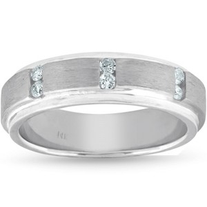 Pompeii3 Mens 1/8ct Diamond Brushed Wedding Ring Comfort Fit Band - 1 of 4