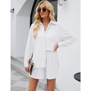 YESFASHION  Women Y2K 2 Piece Pants Set Oversized Button Down Shirt High Waist Pants Outfits Summer Streetwear - 1 of 4
