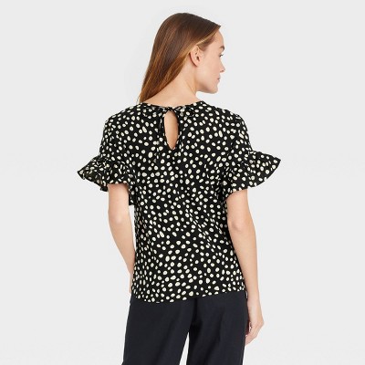 18 Petite Blouse Button Up Shirt Choose Purple Print or Black Polka Dot XL 16 