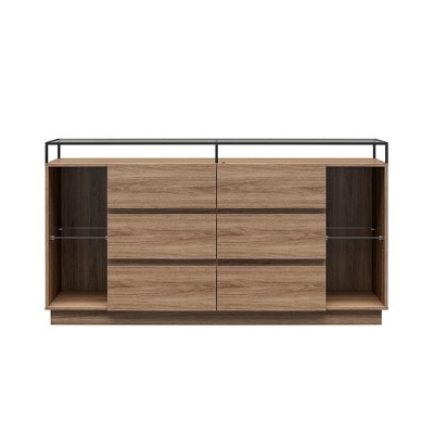 RealRooms Devon 6-Drawer Dresser with LED Lights and Glass Top