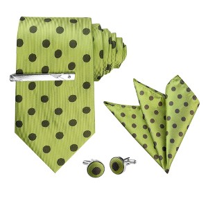 Allegra K Men's Polka Dots Business Wedding Pocket Square Clip Cufflinks Necktie Sets - 1 of 4