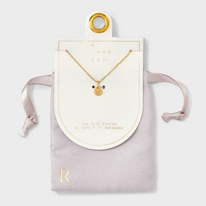 14K Gold Plated Round Initial Pendant Necklace - A New Day™ - 1 of 4