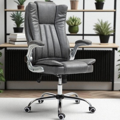 Mshliw Executive High Back Swivel Office Chair with Adjustable Height, Tilt Function, Padded Flip-Up Arms and Microfiber Upholstery