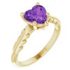 Pompeii3 7mm Amethyst Solitaire Heart Shape Leaf Accent Ring in 14k White or Yellow Gold - image 3 of 4