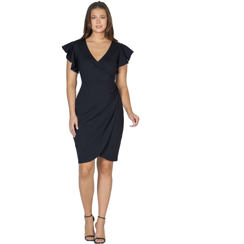 24seven Comfort Apparel Womens V Neck Ruffle Sleeve Knee Length Dress, 1 of 5