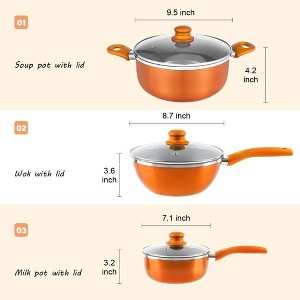 Chery Life 6 Pcs Kitchen Cookware Set, Nonstick Pot and Pan Set-Wok, Soup, Milk Pot Set, Orange - 1 of 4