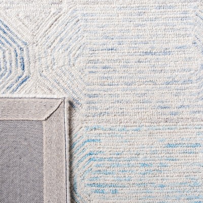 Ivory and Blue Handmade Wool Abstract Square Rug