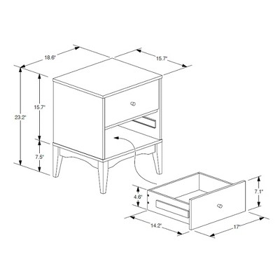 Ash Walnut 2-Drawer Mid-Century Modern Nightstand