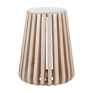 HomeRoots 23" White and Natural Distressed Marble and Wood Round Drum End Table - 1 of 4
