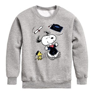 Boys' - Peanuts - Snoopy & Woodstock Graduate Celebration Graphic Long Sleeve Fleece Sweatshirt - 1 of 4