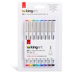 KINGART PRO Inkline Fine Line Pens, 8 Colors, Size 8 - 1 of 4