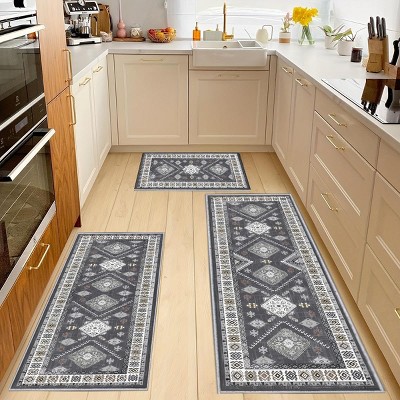 DOMETOUR Farmhouse Kitchen Rugs Set of 3 Washable Throw Rugs with Rubber Backing Non Slip Floor Mats Carpet for Kitchen, Laundry Room