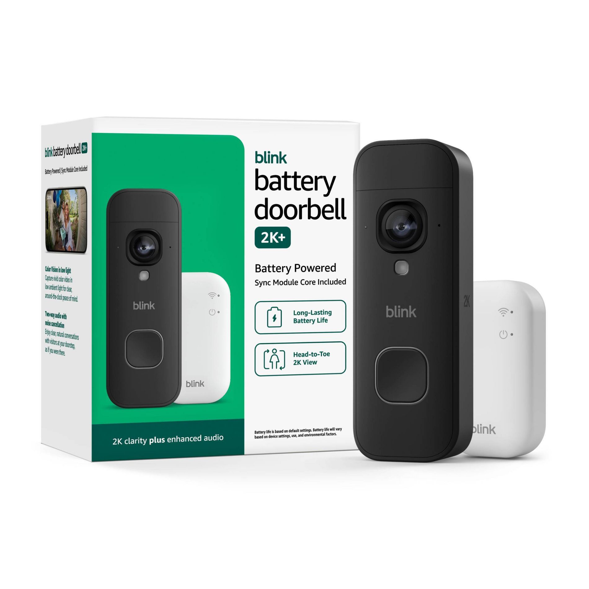 Blink Battery Doorbell 2K+ (Black) Sync Module Core included — Wireless video doorbell, 2K resolution, enhanced audio
