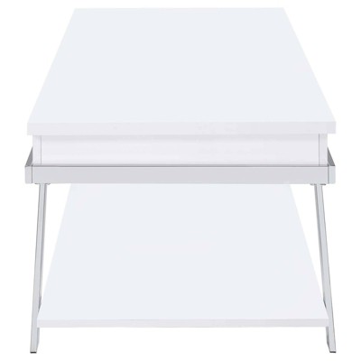 White High Gloss Rectangular Lift-Top Coffee Table with Storage