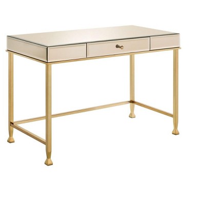 HomeRoots 42" White and Gold Mirrored Writing Desk