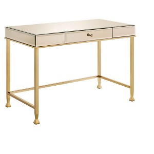 HomeRoots 42" White and Gold Mirrored Writing Desk - 1 of 4