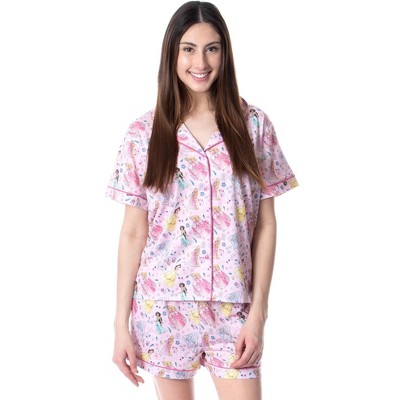 Disney Womens' Princesses Gowns Character Sleep Pajama Set Short Pink