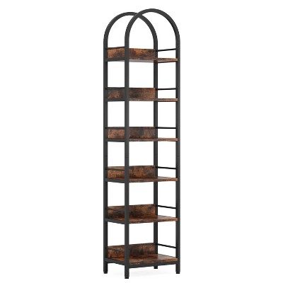 Rustic Brown 6-Tier Arched Metal Frame Bookshelf