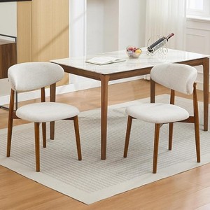 Wooden Dining Chairs Set of 2, Mid Century Modern Fabric Upholstered Dining Room Chair for Kitchen Dining Room， - 1 of 4