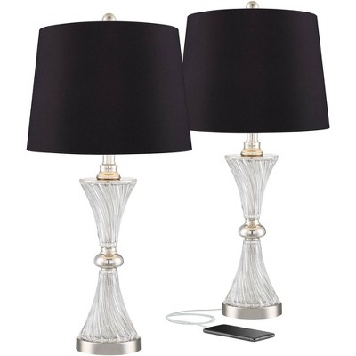 Regency Hill Luca Chrome Glass Black Shade Table Lamps with USB Port Set of 2