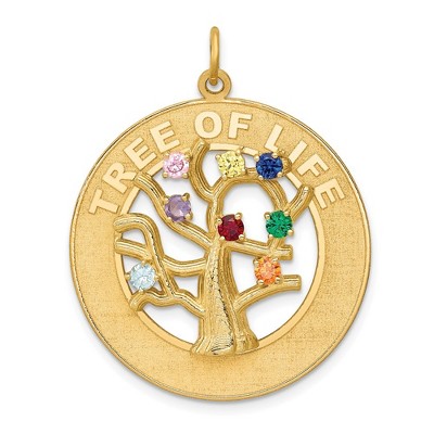 Black Bow Jewelry 14k Yellow Gold & CZ Tree of Life Circle Pendant, 29mm (1 1/8 inch)