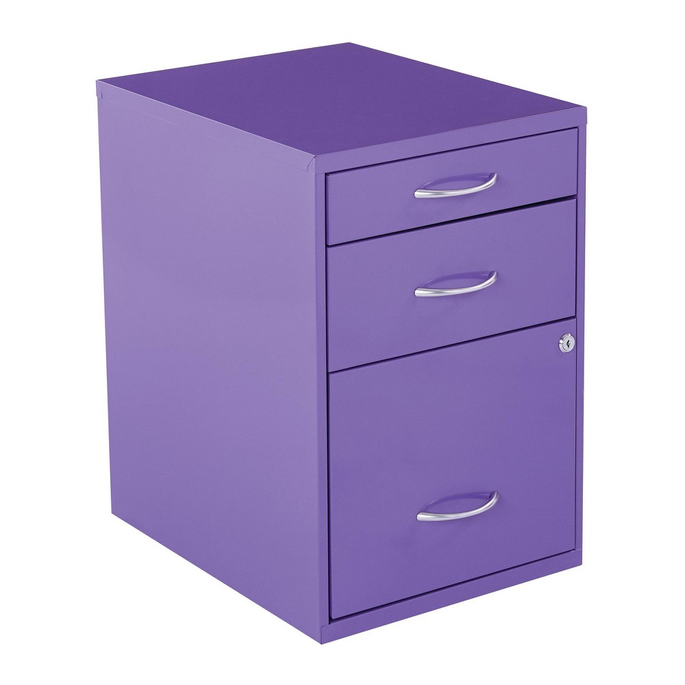 22" Metal File Cabinet Purple - OSP Home Furnishings: Keyed, 3 Drawers, Steel Construction