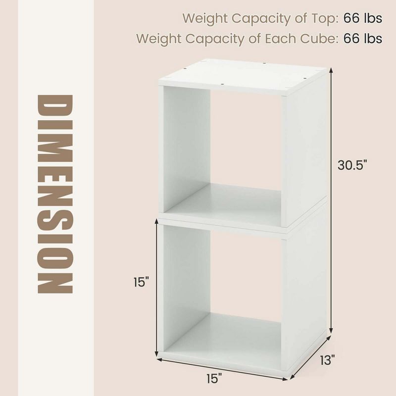 Costway 2PCS Stackable Storage Cube Free-standing Storage Organizer Bookcase for Bedroom White/Natural, 3 of 11