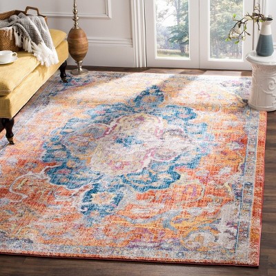 Round 72" Blue Synthetic Area Rug