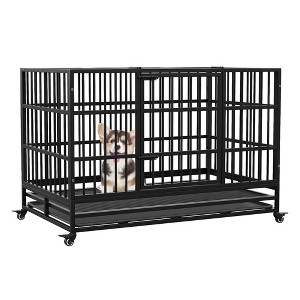 Folding Dog Crate with Wheels, Heavy Duty Metal Dog Kennel with Double Door and Removable Tray, for Small, Medium and Large Breed - 1 of 4