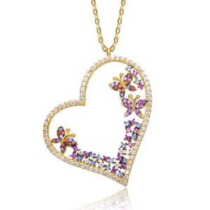 Guili 14K Gold Plated Necklace with Multi-Colored Cubic Zirconia Heart, adding vibrant charm and color to your jewelry collection. - 1 of 3
