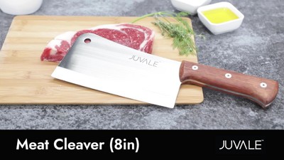 Stainless Steel Meat Cleaver Knife with Wooden Handle, Heavy Duty Bone  Chopper for Butcher, Slicing Vegetables (8 In)