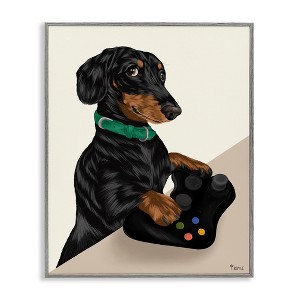 Stupell Industries Gamer Dachshund Dog Framed Giclee Art, Gray, 16" x 20" - 1 of 4