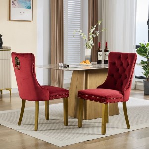 Kumasinova Mid Century Dining Chairs Set of 2,Tufted Kitchen Chairs with Lion Head Pull Ring,Velvet Dining Chair with Gold Wood Legs&Nailhead Trim - 1 of 4