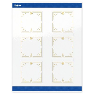 Avery Labels, 3" x 3", Gold-White Christmas Trees, Glossy, 60ct