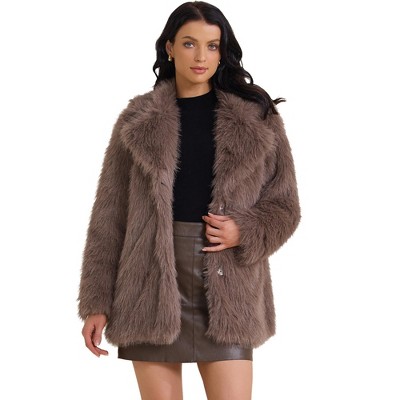INSPIRE CHIC Women's Faux Fur Fluffy Long Sleeve Lapel Winter Outerwear Coat