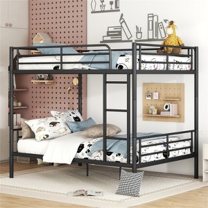 RISOKEYS Full Over Full Bunk Bed - Heavy Duty Metal Bunk Bed with Built-in Ladder and Guardrail, Convertible Bunk Bed for Kids, Teens, Adults, Black - 1 of 4