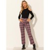 Allegra K Women's Plaid Tartan High Waisted Button Casual Pants - 3 of 4