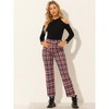 Allegra K Women's Plaid Tartan High Waisted Button Casual Pants Red X-Small