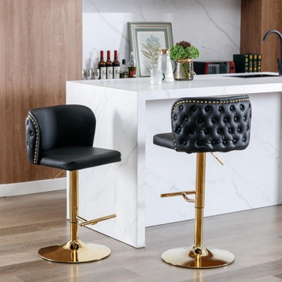 INFURNIC Counter and Bar Stools Swivel PU Upholstered Barstools with Adjustable Tufted Back for Kitchen, Black, 18.1"*19"*42.9"