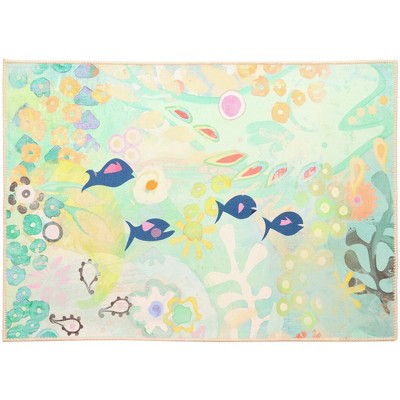 Olivia’s Home Little Blue Fish Doormat – Indoor/Outdoor Decorative Mat, 22" x 32", Playful Coastal Fish Design for Entryways & Patios