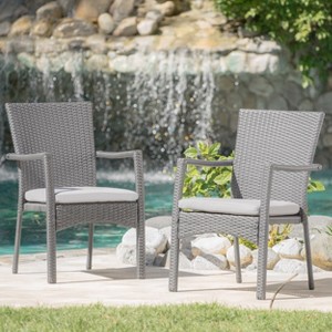 Christopher Knight Home Ruple Outdoor Wicker and Iron Dining Chairs with Water-Resistant Cushions (Set of 2) - 1 of 4