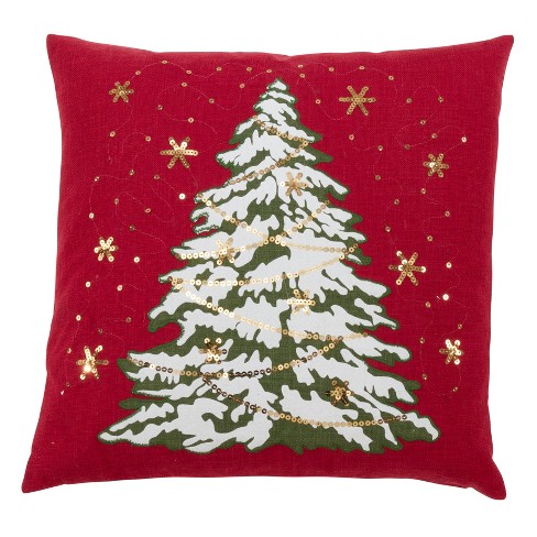 Lighted Embroidered Holiday Throw Pillows - Poinsettia