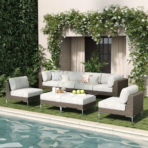 LayinSun Wicker Rattan Patio Furniture Set, Deep Seating Outdoor Modular Sectional Sofa Conversation Set with Thick Cushions - 1 of 4